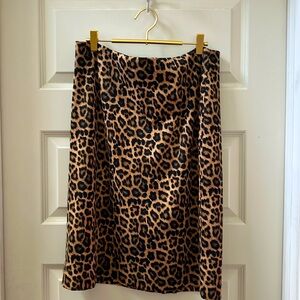 Michael Kors Cheetah Leopard Print Pencil Skirt Stretch Dark Camel Size 14